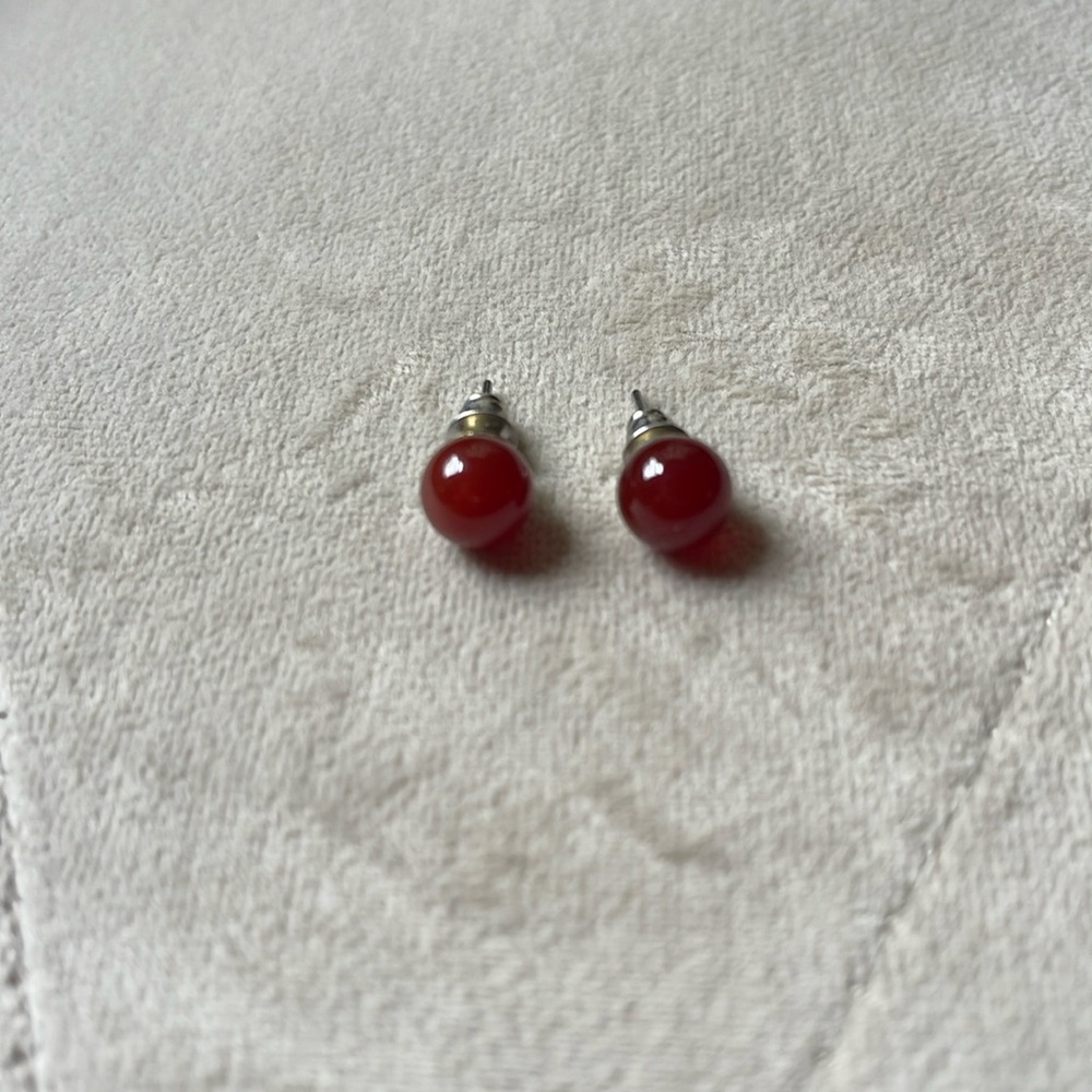 Southwestern silver and coral ball stud earrings